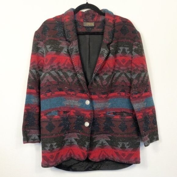 David Paul Western Aztec Wool Blend Jacket Blazer W/ Silver Buttons Medium - Picture 2 of 7